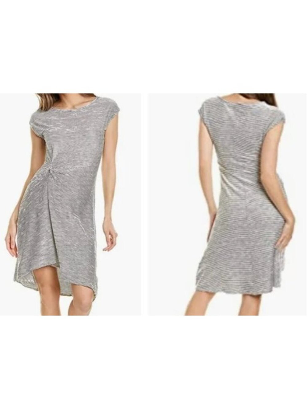 Max Studio Textured, Cap Sleeve Textures Asymmetricl Dress-White/Black-Size L-GU